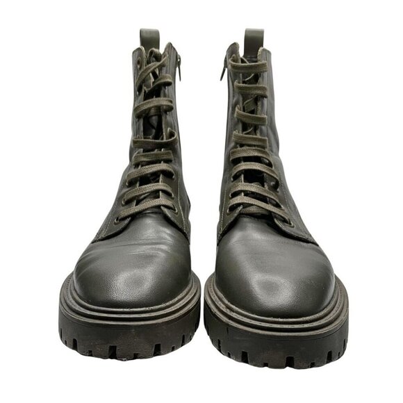 ZARA FAUX LEATHER LACE-UP FLAT ANKLE COMBAT BOOTS IN MUTED OLIVE GREEN - 39 (9) - Picture 2 of 11